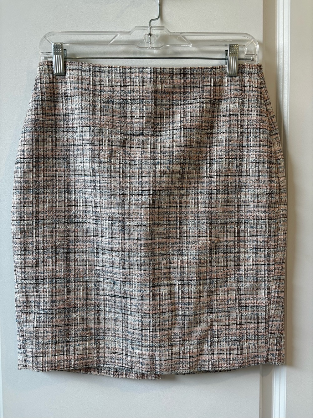 Banana Republic Plaid Pencil Skirt in Pink and Grey Tweed